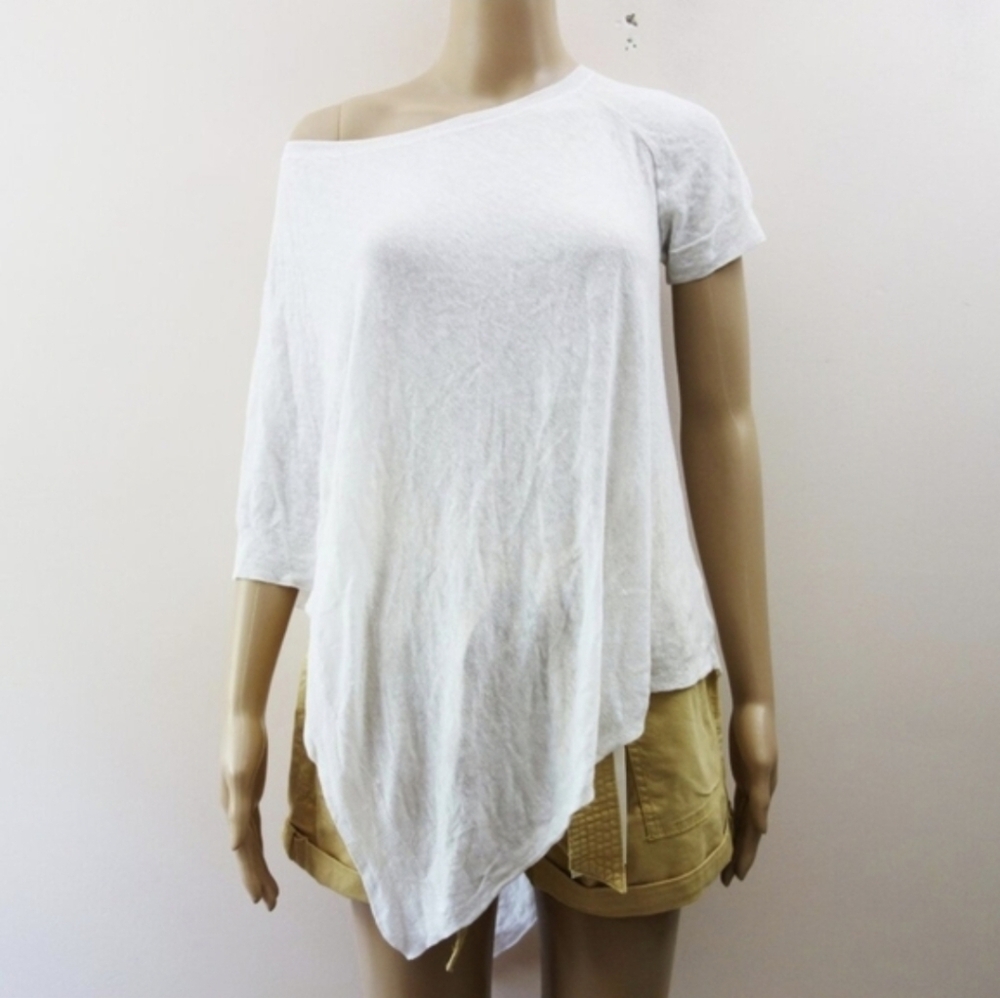 Theory Asymmetrical Linen Blend Poncho One Sleeve Tunic Top White (S) NWOT!